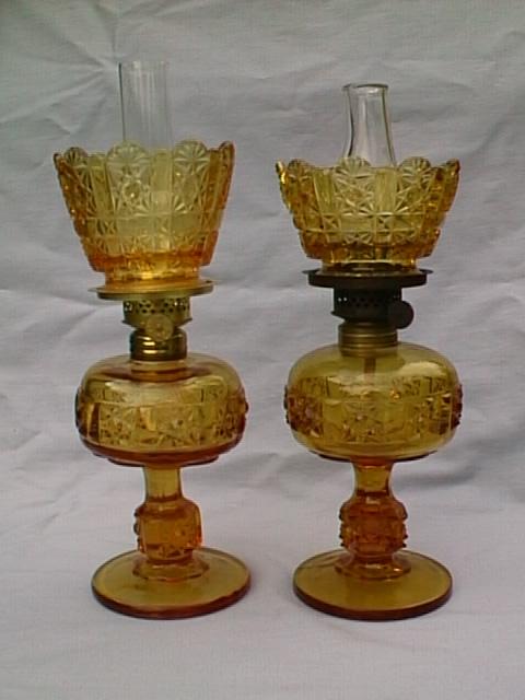Original Stars and Bars lamp on right and L.G. Wright Daisy and Cube on left
